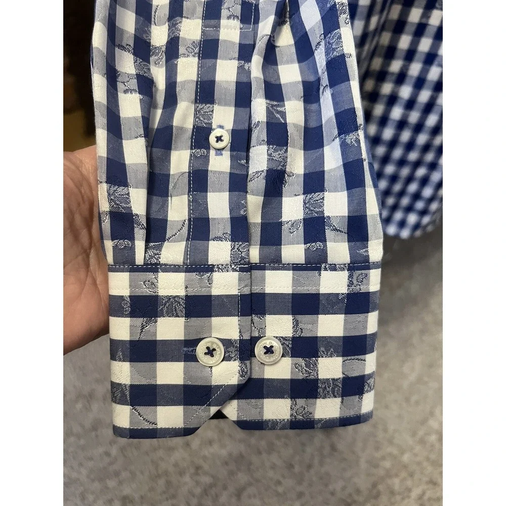 Bugatchi NeMens Medium Shaped Fit Blue / White‎ Plaid Long Sleeve Shirt Light
